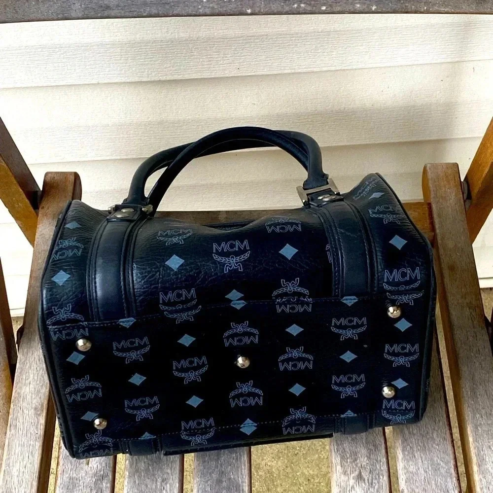 MCM Black Visetos Boston  Bag